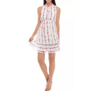 NWT Maison Tara Mock Neck Floral Print Chiffon Dress Size 12